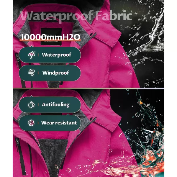 CREATMO US Girls Waterproof Ski Jacket Warm Winter Fleece Snow Coat Windproof Snowboarding Rain JacketPure Rose Red