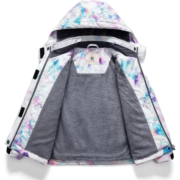 CREATMO US Girls Waterproof Ski Jacket Warm Winter Fleece Snow Coat Windproof Snowboarding Rain JacketPurple Printed