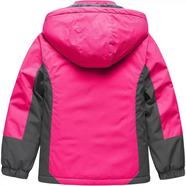 CREATMO US Girls Waterproof Ski Jacket Warm Winter Fleece Snow Coat Windproof Snowboarding Rain JacketRose Red