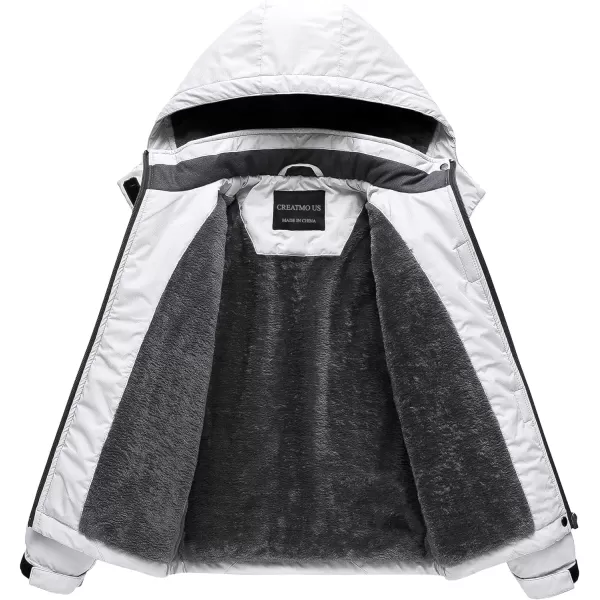 CREATMO US Girls Waterproof Ski Jacket Warm Winter Fleece Snow Coat Windproof Snowboarding Rain JacketWhite