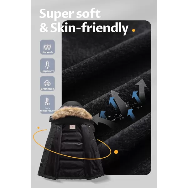 CREATMO US Girls Winter Fleece Lined Long Parka Puffer Coat Thicken Ski Jacket With Fur Trim HoodBlack