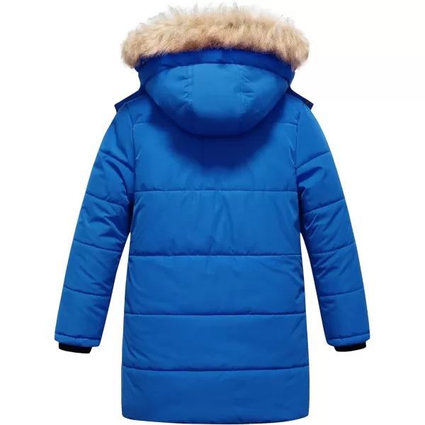 CREATMO US Girls Winter Fleece Lined Long Parka Puffer Coat Thicken Ski Jacket With Fur Trim HoodBlue