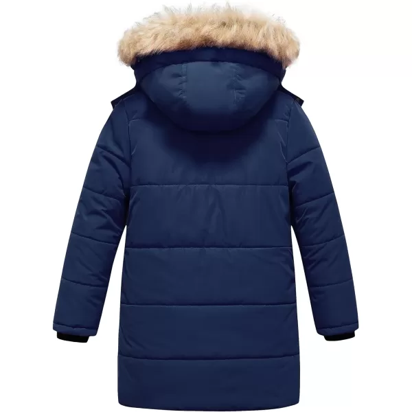 CREATMO US Girls Winter Fleece Lined Long Parka Puffer Coat Thicken Ski Jacket With Fur Trim HoodNavy Blue