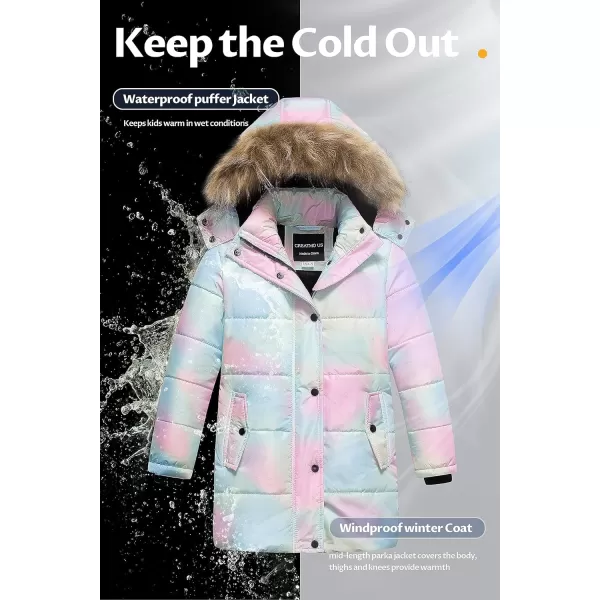 CREATMO US Girls Winter Fleece Lined Long Parka Puffer Coat Thicken Ski Jacket With Fur Trim HoodOmbre