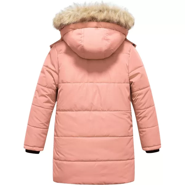 CREATMO US Girls Winter Fleece Lined Long Parka Puffer Coat Thicken Ski Jacket With Fur Trim HoodPink