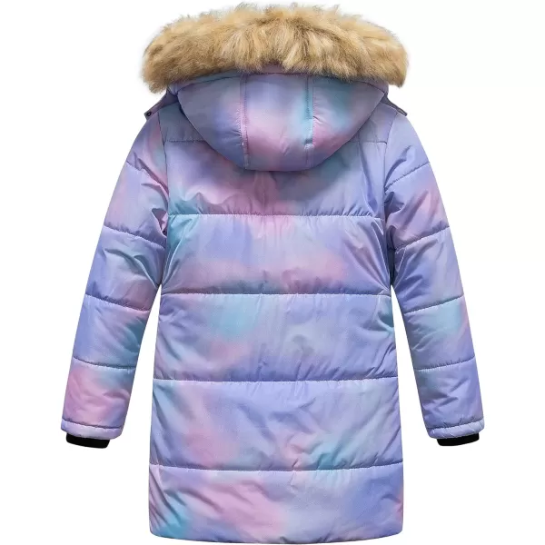 CREATMO US Girls Winter Fleece Lined Long Parka Puffer Coat Thicken Ski Jacket With Fur Trim HoodPinkombre