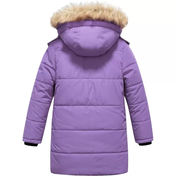 CREATMO US Girls Winter Fleece Lined Long Parka Puffer Coat Thicken Ski Jacket With Fur Trim HoodPurple