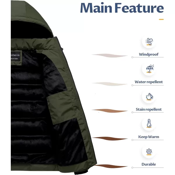 CREATMO US Mens Puffer Jacket Waterproof Winter Parka jacket Warm Thicken Ski CoatArmy Green