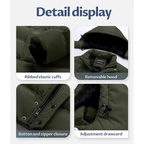 CREATMO US Mens Puffer Jacket Waterproof Winter Parka jacket Warm Thicken Ski CoatArmy Green