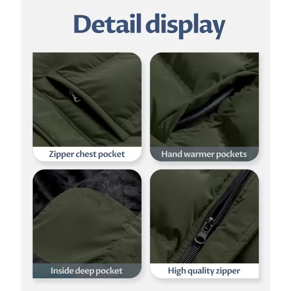 CREATMO US Mens Puffer Jacket Waterproof Winter Parka jacket Warm Thicken Ski CoatArmy Green