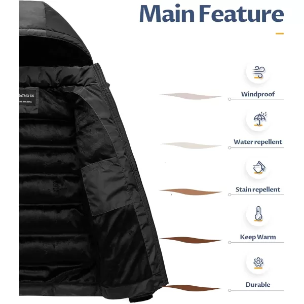 CREATMO US Mens Puffer Jacket Waterproof Winter Parka jacket Warm Thicken Ski CoatBlack