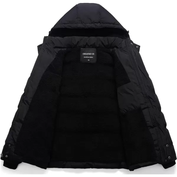 CREATMO US Mens Puffer Jacket Waterproof Winter Parka jacket Warm Thicken Ski CoatBlack Sherpa Lined
