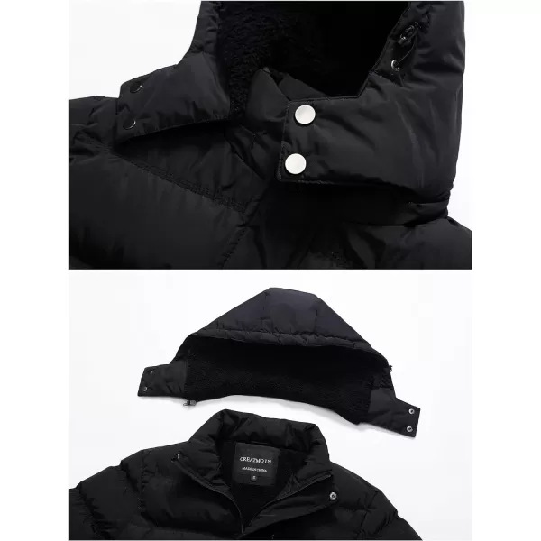 CREATMO US Mens Puffer Jacket Waterproof Winter Parka jacket Warm Thicken Ski CoatBlack Sherpa Lined