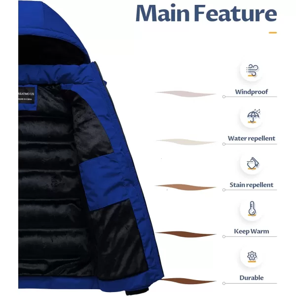 CREATMO US Mens Puffer Jacket Waterproof Winter Parka jacket Warm Thicken Ski CoatBlack amp Blue