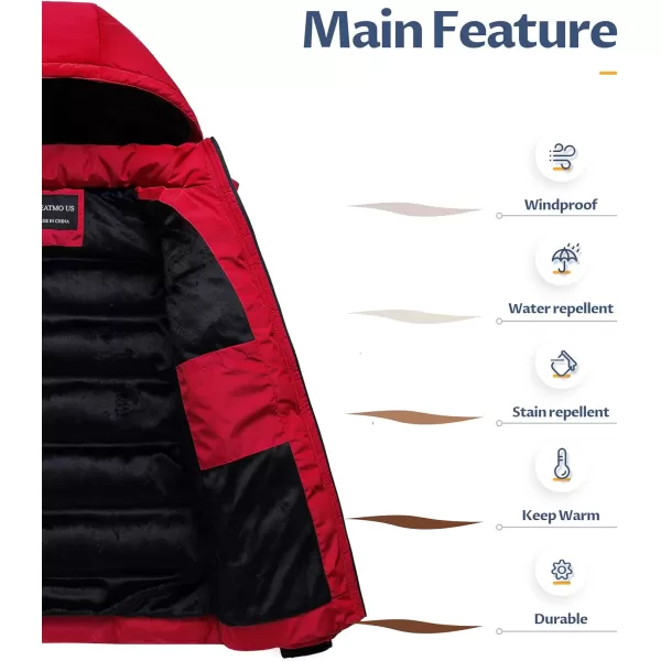 CREATMO US Mens Puffer Jacket Waterproof Winter Parka jacket Warm Thicken Ski CoatBlack amp Red