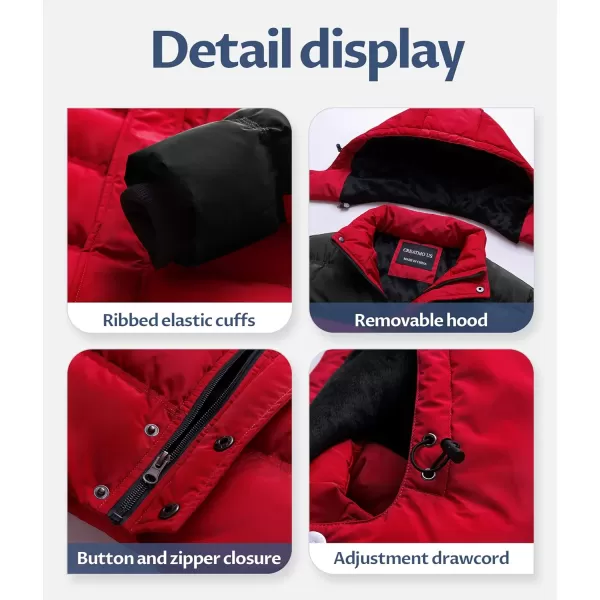 CREATMO US Mens Puffer Jacket Waterproof Winter Parka jacket Warm Thicken Ski CoatBlack amp Red