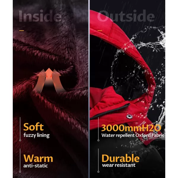 CREATMO US Mens Puffer Jacket Waterproof Winter Parka jacket Warm Thicken Ski CoatBlack amp Red