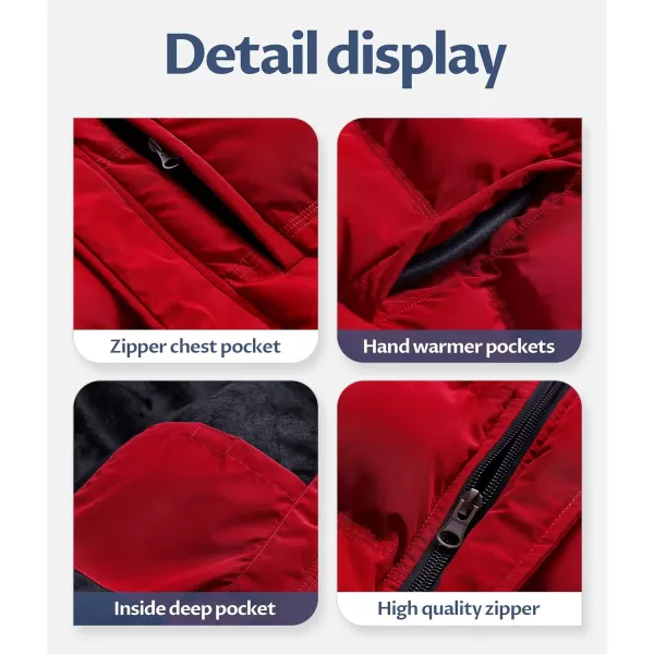 CREATMO US Mens Puffer Jacket Waterproof Winter Parka jacket Warm Thicken Ski CoatBlack amp Red