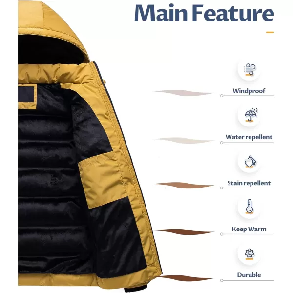 CREATMO US Mens Puffer Jacket Waterproof Winter Parka jacket Warm Thicken Ski CoatBlack amp Yellow