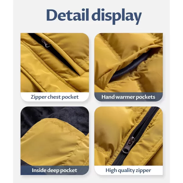 CREATMO US Mens Puffer Jacket Waterproof Winter Parka jacket Warm Thicken Ski CoatBlack amp Yellow