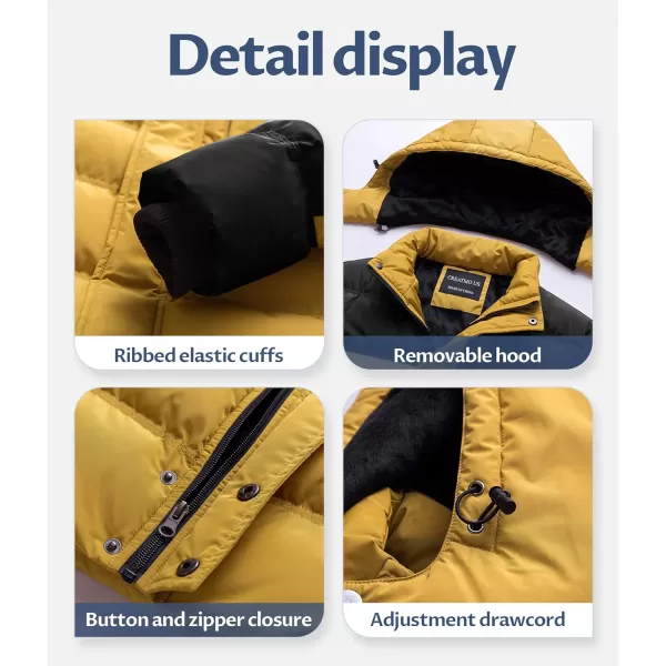 CREATMO US Mens Puffer Jacket Waterproof Winter Parka jacket Warm Thicken Ski CoatBlack amp Yellow