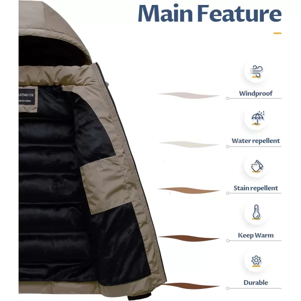 CREATMO US Mens Puffer Jacket Waterproof Winter Parka jacket Warm Thicken Ski CoatBrown