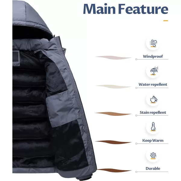 CREATMO US Mens Puffer Jacket Waterproof Winter Parka jacket Warm Thicken Ski CoatDark Gray