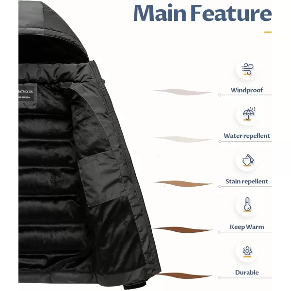 CREATMO US Mens Puffer Jacket Waterproof Winter Parka jacket Warm Thicken Ski CoatGrey