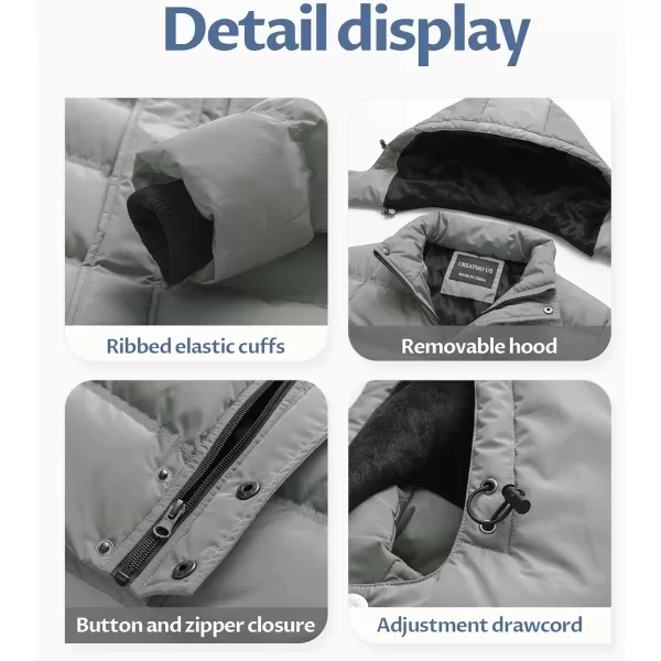 CREATMO US Mens Puffer Jacket Waterproof Winter Parka jacket Warm Thicken Ski CoatLight Grey