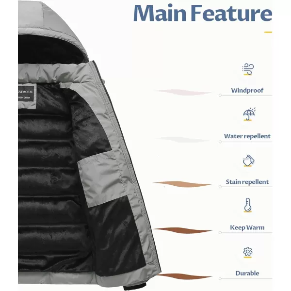CREATMO US Mens Puffer Jacket Waterproof Winter Parka jacket Warm Thicken Ski CoatLight Grey