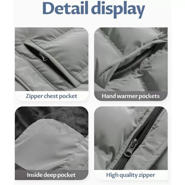 CREATMO US Mens Puffer Jacket Waterproof Winter Parka jacket Warm Thicken Ski CoatLight Grey