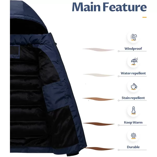 CREATMO US Mens Puffer Jacket Waterproof Winter Parka jacket Warm Thicken Ski CoatNavy Blue