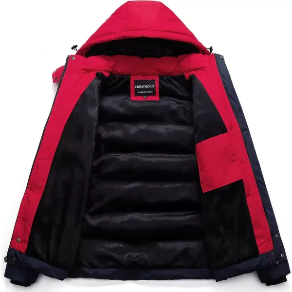 CREATMO US Mens Puffer Jacket Waterproof Winter Parka jacket Warm Thicken Ski CoatRed amp White amp Navy Blue