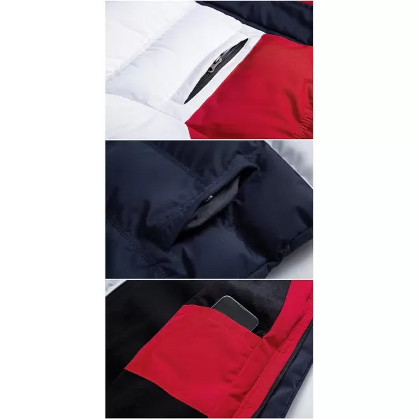 CREATMO US Mens Puffer Jacket Waterproof Winter Parka jacket Warm Thicken Ski CoatRed amp White amp Navy Blue