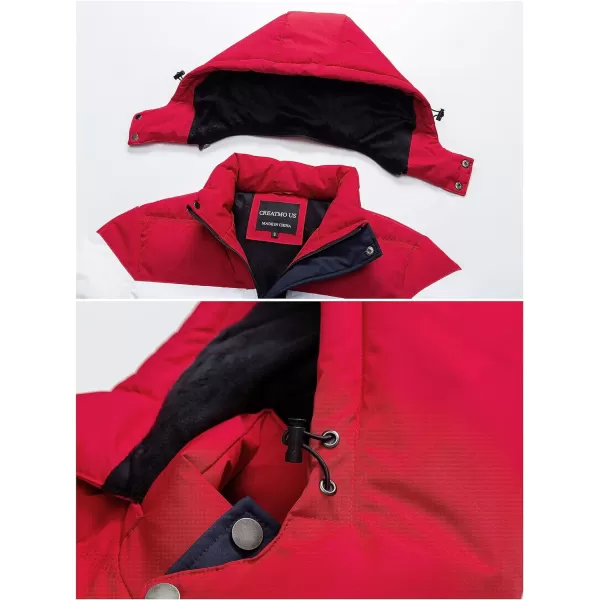 CREATMO US Mens Puffer Jacket Waterproof Winter Parka jacket Warm Thicken Ski CoatRed amp White amp Navy Blue