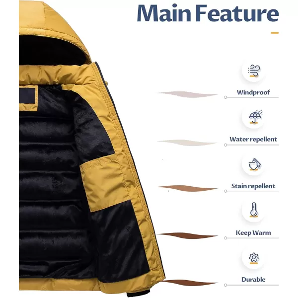 CREATMO US Mens Puffer Jacket Waterproof Winter Parka jacket Warm Thicken Ski CoatYellow