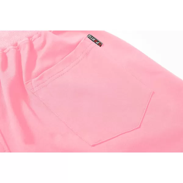 CREATMO US Mens Shorts Zipper Pocket Elastic Waist Stretch Summer Casual BeachPink