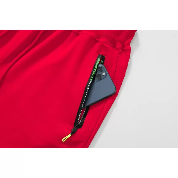 CREATMO US Mens Shorts Zipper Pocket Elastic Waist Stretch Summer Casual BeachRed