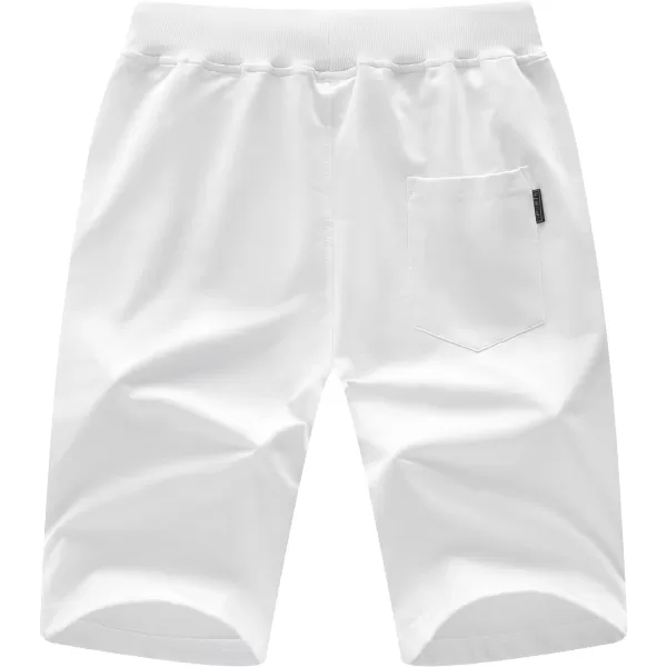CREATMO US Mens Shorts Zipper Pocket Elastic Waist Stretch Summer Casual BeachWhite