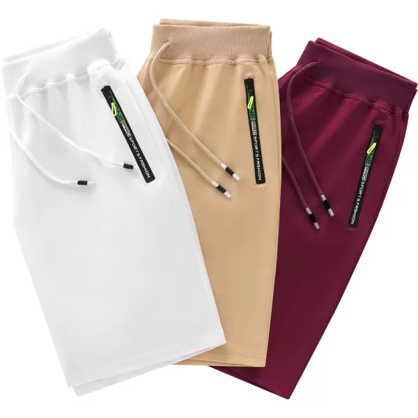 CREATMO US Mens Shorts Zipper Pocket Elastic Waist Stretch Summer Casual BeachWine Red
