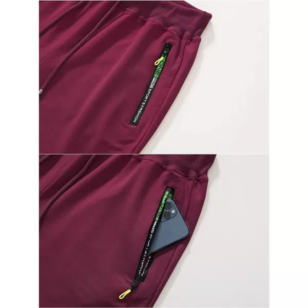 CREATMO US Mens Shorts Zipper Pocket Elastic Waist Stretch Summer Casual BeachWine Red