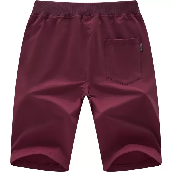 CREATMO US Mens Shorts Zipper Pocket Elastic Waist Stretch Summer Casual BeachWine Red
