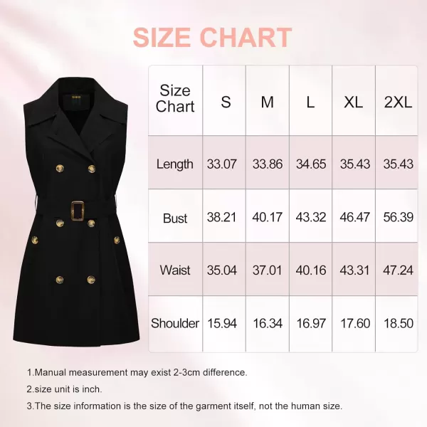 CREATMO US Womens Faux Suede Vest Sleeveless Double Breasted Trench Coat Long Blazer DressBlack Suede