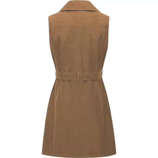 CREATMO US Womens Faux Suede Vest Sleeveless Double Breasted Trench Coat Long Blazer DressBrown Suede