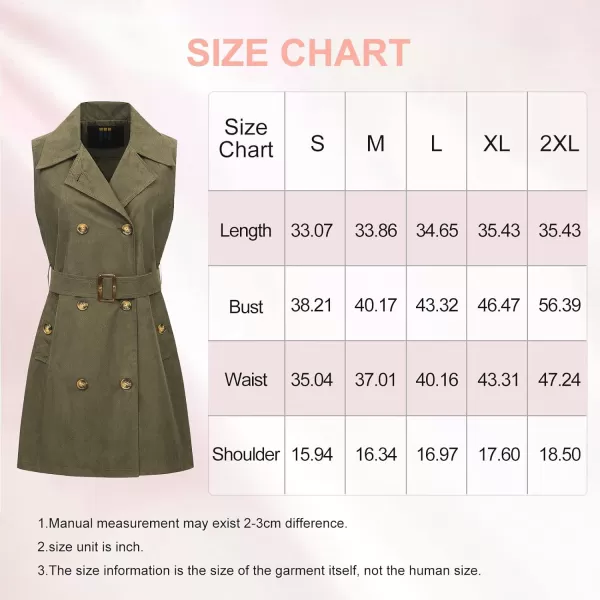 CREATMO US Womens Faux Suede Vest Sleeveless Double Breasted Trench Coat Long Blazer DressGreen Suede