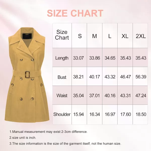 CREATMO US Womens Faux Suede Vest Sleeveless Double Breasted Trench Coat Long Blazer DressKhaki Suede