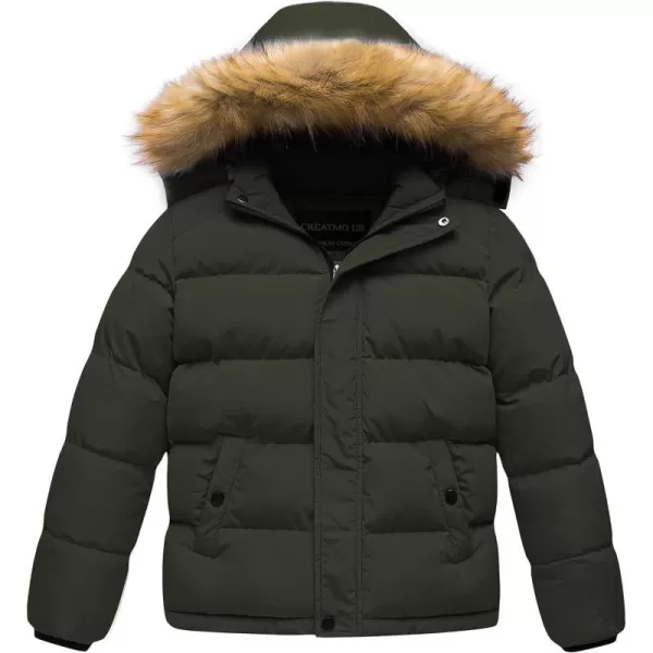 CREATMO US Boys Water Resistant Winter Coats Warm Fleece Lined Outwear Windbreaker Ski JacketArmy Green