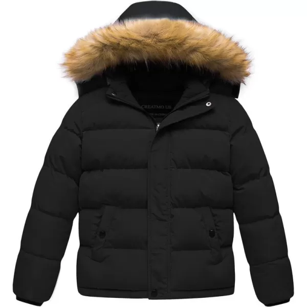 CREATMO US Boys Water Resistant Winter Coats Warm Fleece Lined Outwear Windbreaker Ski JacketBlack