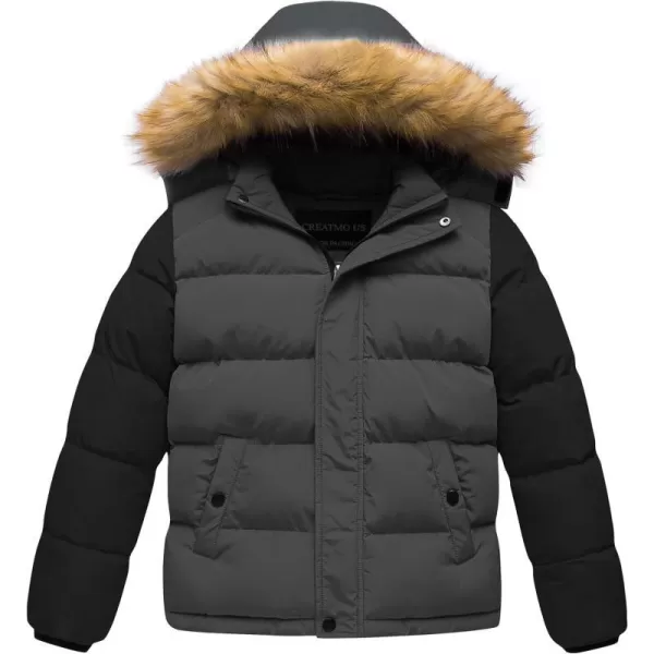 CREATMO US Boys Water Resistant Winter Coats Warm Fleece Lined Outwear Windbreaker Ski JacketBlack amp Grey