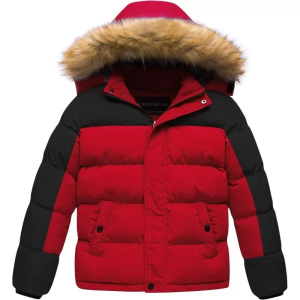 CREATMO US Boys Water Resistant Winter Coats Warm Fleece Lined Outwear Windbreaker Ski JacketBlack amp Red